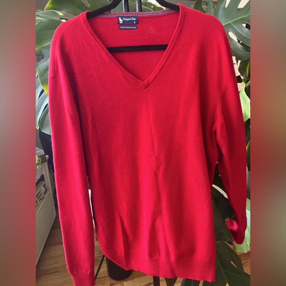 Steppin’Out Merino Wool Red V-Neck Sweater